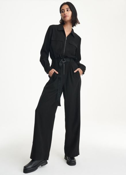 Dkny Long Sleeve Roll Sleeve Zip Front Jumpsuit Women Dresses & Jumpsuits Black
