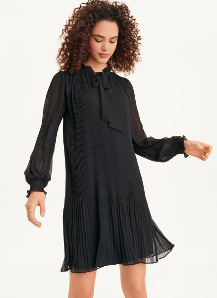 Long Sleeve Pleated A-Line Dress Black Dresses & Jumpsuits Women Dkny