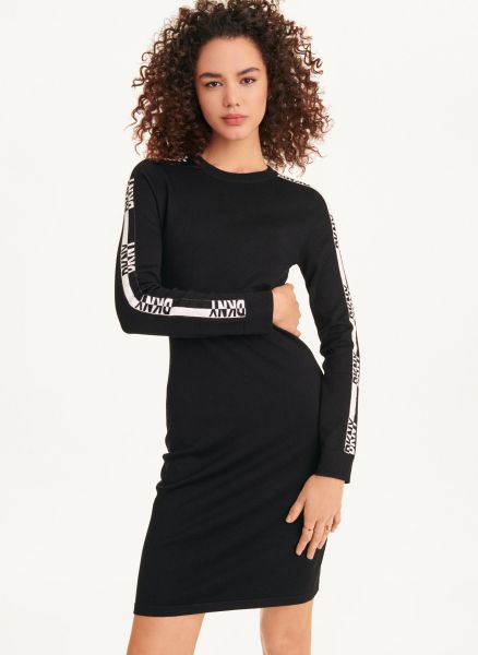 Long Sleeve Crewneck Sweater Dress W/ Logo On Sleeves Dresses & Jumpsuits Women Black/Pecan Dkny