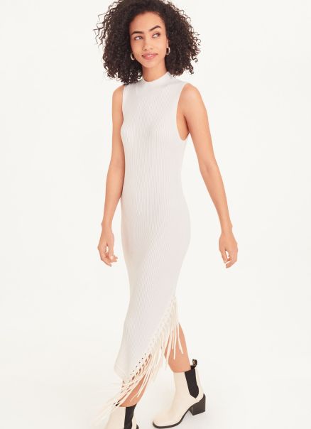 Women Sleeveless Rib Asymmetrical Fringe Dress Dresses & Jumpsuits Dkny Ivory