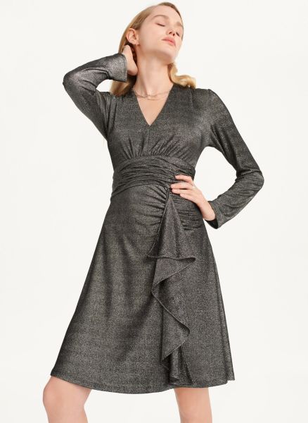 Sparkle Knit Wrap Dress Women Dresses & Jumpsuits Black/Silver Dkny