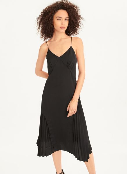 Black Women V-Neck Asymmetrical Pleated Dress Dresses & Jumpsuits Dkny