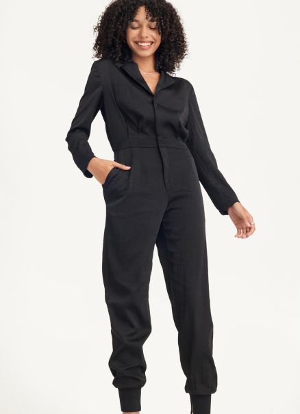 Dresses & Jumpsuits Women Dkny Long Sleeve Button Front Jumpsuit With Lapel Black