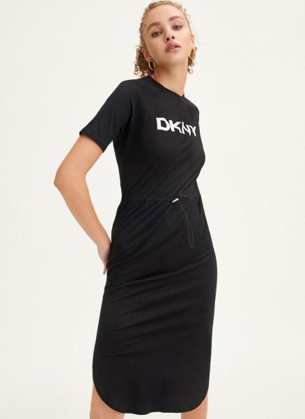 Black Logo Drawstring Waist Dress Dkny Dresses & Jumpsuits Women