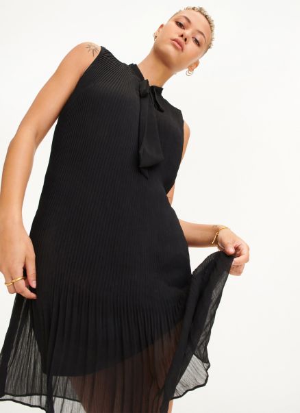 Sleeveless Pleated Dress Dkny Women Black Dresses & Jumpsuits