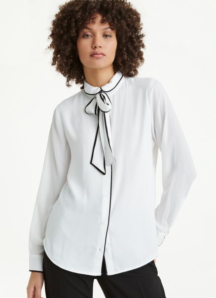 Long Sleeve Shirt With Contrast Piping Tops Dkny Women White/Black