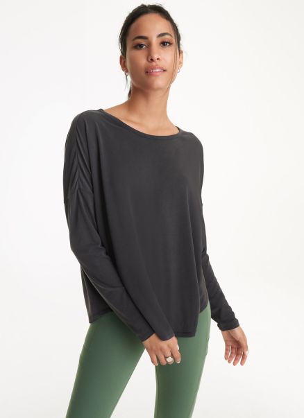 Tops Oversized Long Sleeve Top With Open Back Dkny Women Black