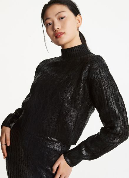 Dkny Tops Foil Cropped Sweater Women Black