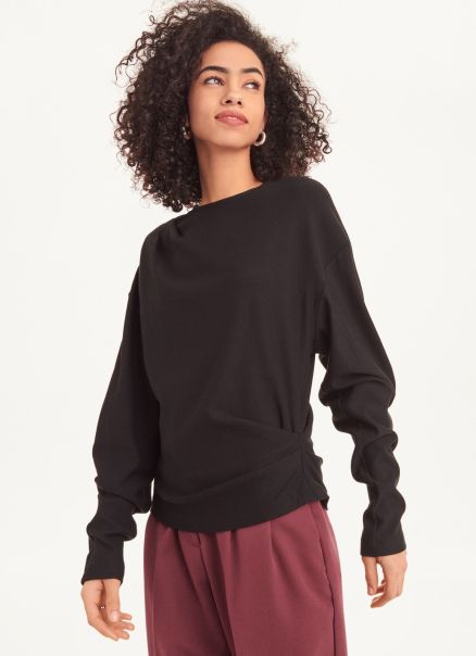 Long Sleeve Luxe Fleece Sweatshirt Women Dkny Tops Black
