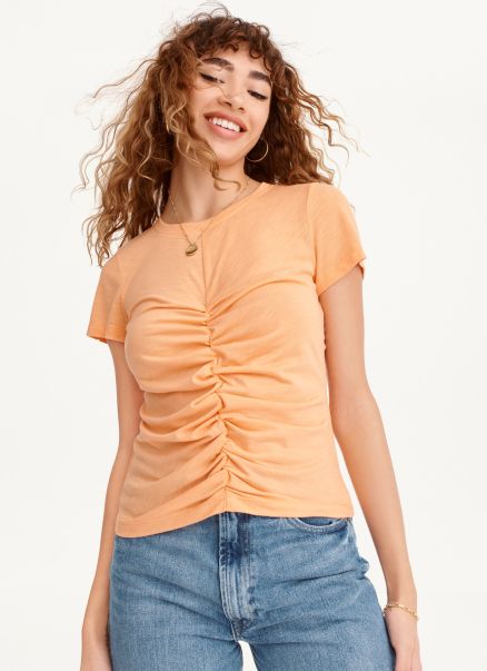 Dkny Ruched Front Crew Neck Women Tops Canteloupe