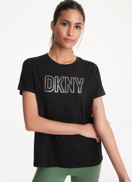 Dkny Tees & Tanks Holographic Logo Short Sleeve Crew Neck Tee Black Women