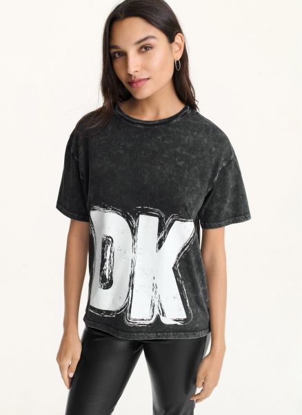 Women Black Tees & Tanks Dkny Front And Back Sketch Tee