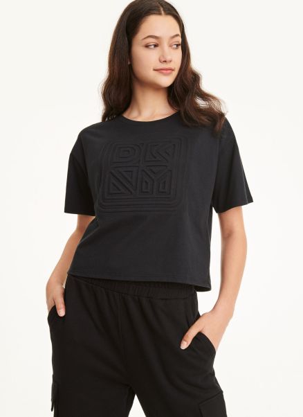 Dkny Women Tees & Tanks Cotton Jersey Top With Logo Embossing Black