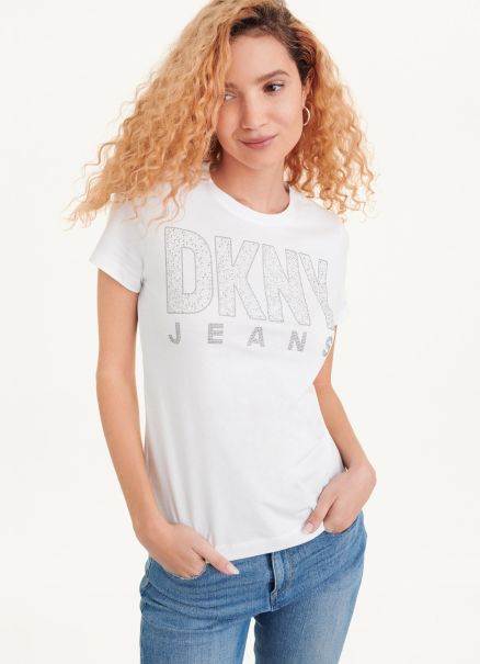 White Women Tees & Tanks Short Sleeve Stud Logo Tee Dkny