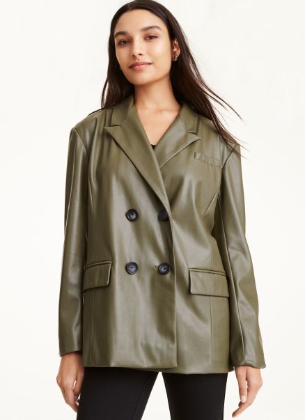 Women Dkny Faux Leather Double Breasted Jacket Olive Jackets & Blazers