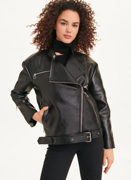 Jackets & Blazers Dkny Oversized Faux Textured Leather Moto Jacket Black Women