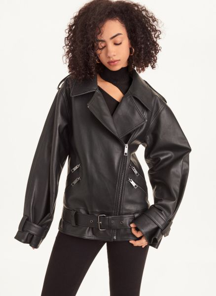 Long Sleeve Oversized Retro Moto Jacket Women Jackets & Blazers Black Dkny
