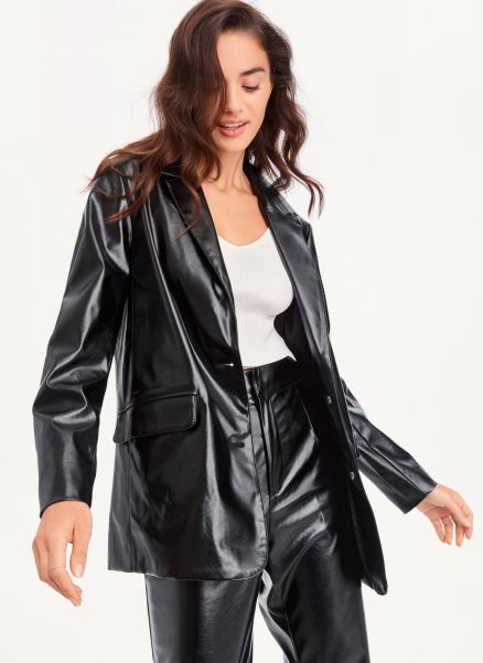 Jackets & Blazers Black Women Oversized Patent Leather Blazer Dkny