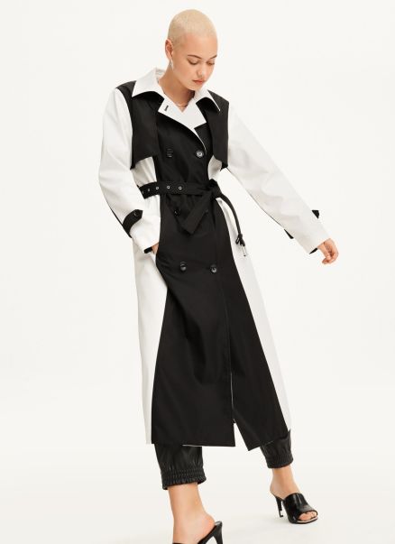 Jackets & Blazers Dkny Black/White Colorblock Crinkle Trench Women