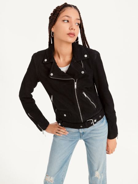 Black Garment Dyed Leather Jacket Women Dkny Jackets & Blazers