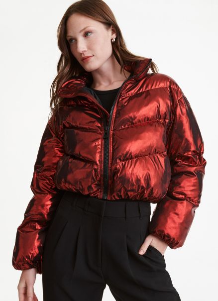 Cropped Liquid Puffer Outerwear Red Women Dkny