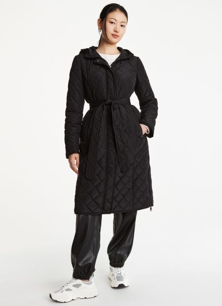 Outerwear Women Dkny Black Long Quilted Trench