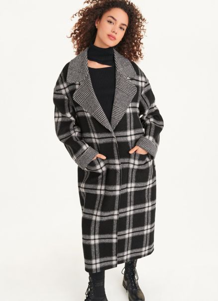 Women Dkny Outerwear Long Coat Black/White