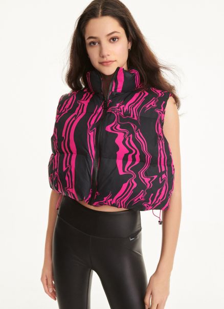 Outerwear Black/Pink Marble Print Puffer Vest Dkny Women