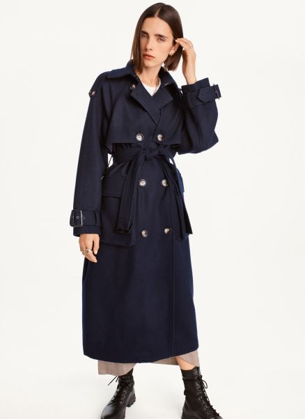 Navy Outerwear Wool Trench With Belt Women Dkny