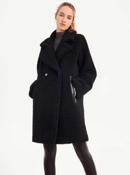 Women Oversized Long Sherpa Coat Outerwear Dkny Black