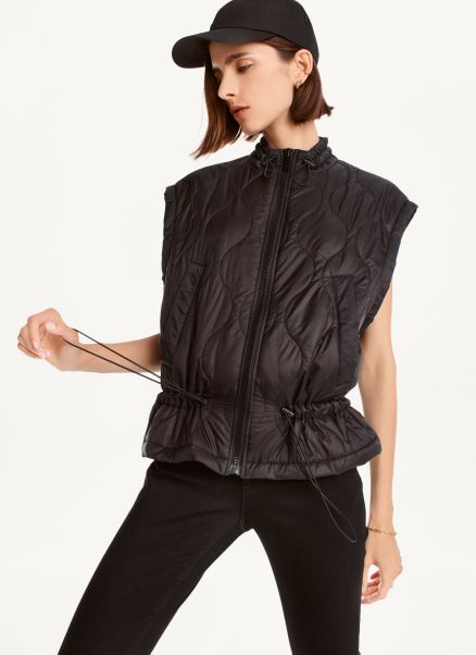 Outerwear Quilted Cropped Vest Black Dkny Women