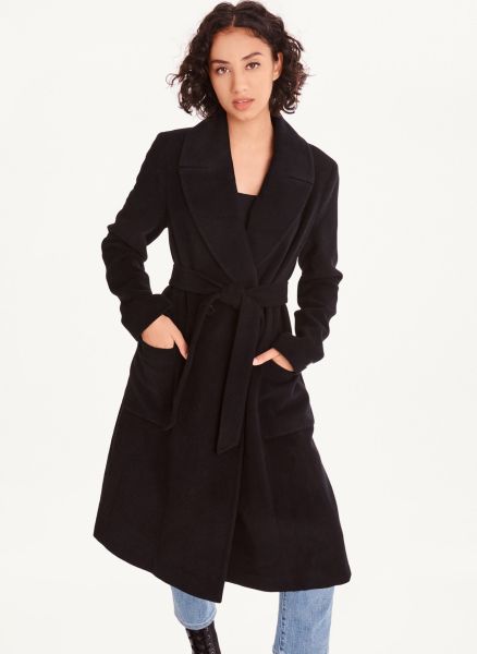 Dkny Outerwear Women Black Wool Wrap Coat