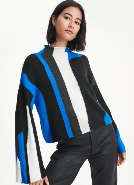 Long Sleeve Mock Neck Sweater Sweaters & Sweatshirts Dkny Women Black/Electric Blue