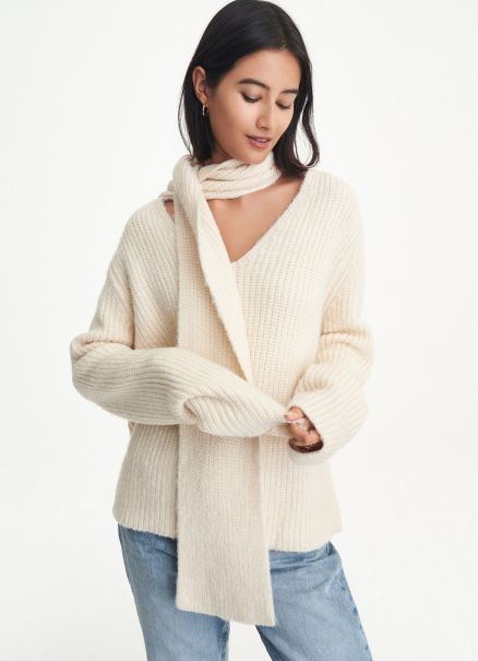 Long Sleeve Scarf Sweater Sweaters & Sweatshirts Women Dkny Cream