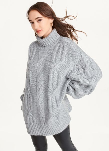 Oversized Cable Knit Sweater Dkny Heather Grey Sweaters & Sweatshirts Women