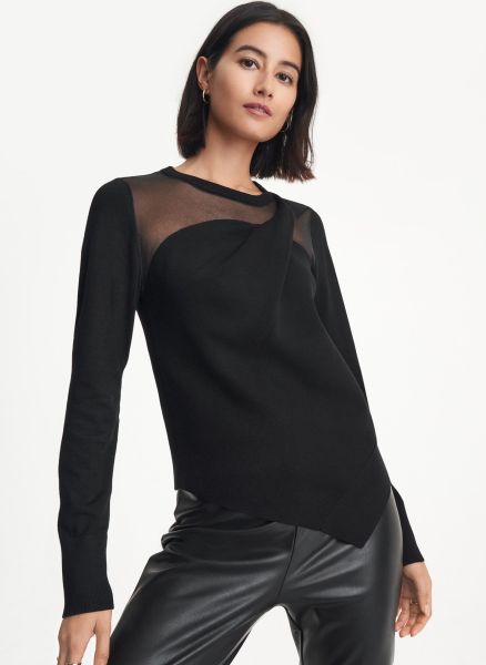 Sweaters & Sweatshirts Long Sleeve Asymmetrical Hem Sweater Black Dkny Women