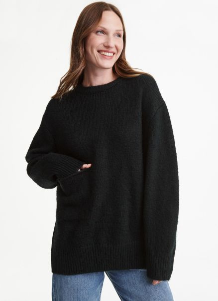 Black Dkny Women Sweaters & Sweatshirts Crewneck Sweater With Pocket