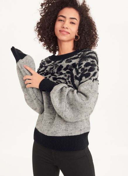 Women Sweaters & Sweatshirts Pebble Heather Long Sleeve Puff Crew Neck W-Sequin Detail Sweater Dkny
