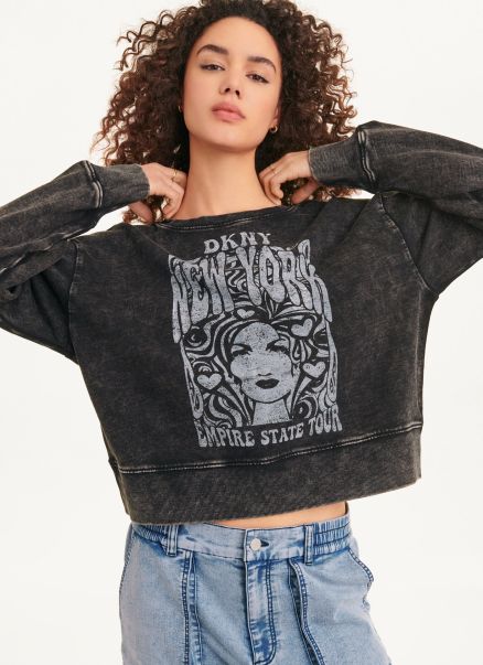 Sweaters & Sweatshirts Charcoal Long Sleeve Sweatshirt With Tour Graphic Dkny Women