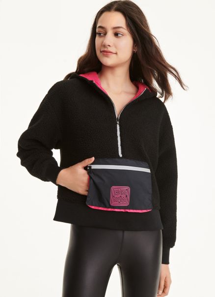 Black Sherpa Hoodie With Kangaroo Pocket Dkny Sweaters & Sweatshirts Women