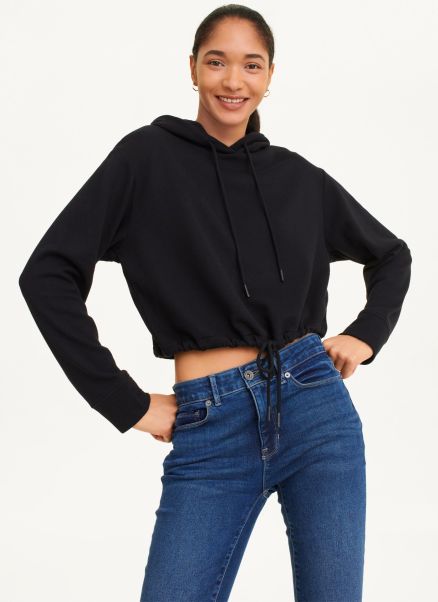 French Terry Cropped Hoodie Sweaters & Sweatshirts Women Black Dkny