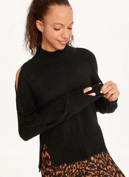 Women Dkny Black Sweaters & Sweatshirts Cold-Shoulder Sweater