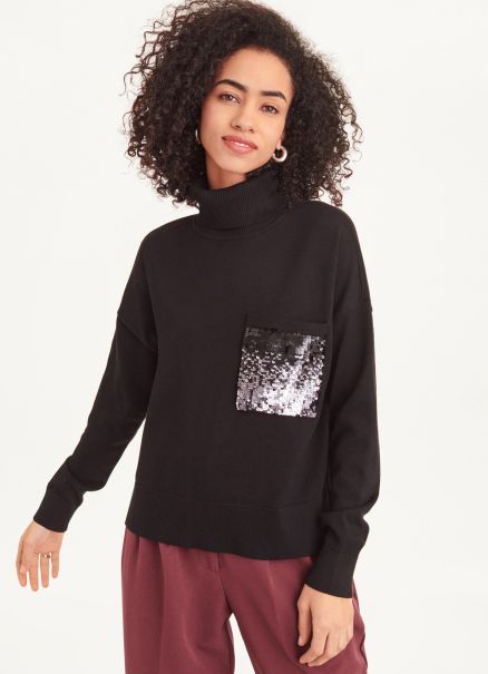 Dkny Long Sleeve Turtle Neck Ombre Sweater Black Women Sweaters & Sweatshirts