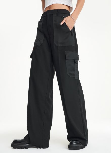 Jeans & Pants Women Satin Cargo Trousers Black Dkny