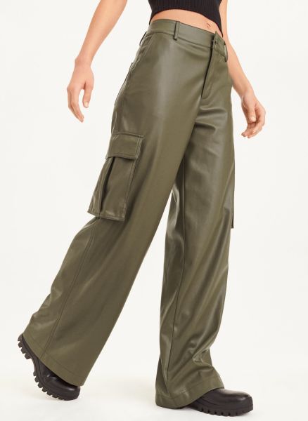 Dkny Faux Leather Cargo Jeans & Pants Olive Women