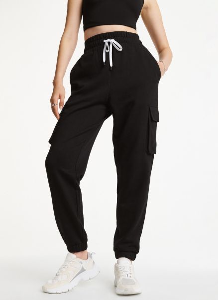 Cotton Jersey Cargo Jogger With Logo Embossing Jeans & Pants Dkny Women Black