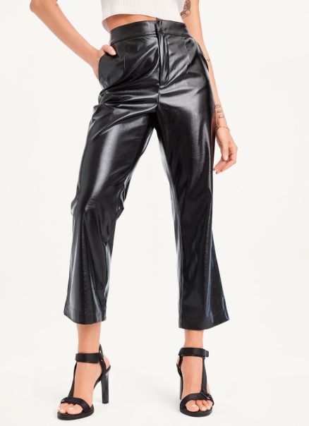 Women Black Jeans & Pants Patent Leather Flared Pant Dkny