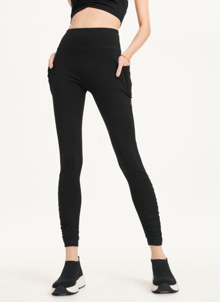Women Black High Waist Legging With Ruched Details Dkny Jeans & Pants
