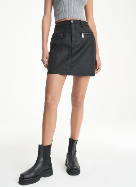 Skirts & Shorts Dkny Black Coated Denim Mini Skirt Women