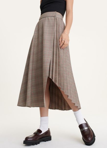 Pleated Wrap Midi Skirt Dkny Brown Combo Women Skirts & Shorts
